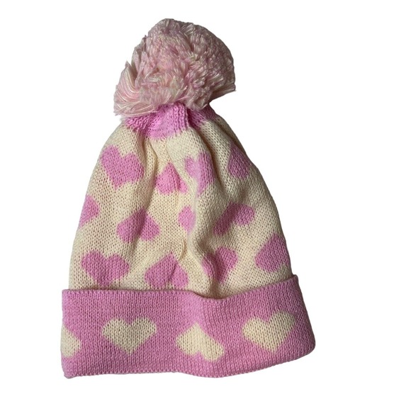 Aqua Heart Jacquard Cuffed Hat Pink New - Picture 1 of 3